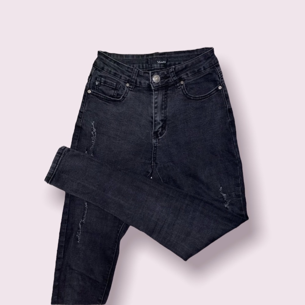 Washed Black Skinny Distressed High Waisted Rise Jeggings | Size: 3